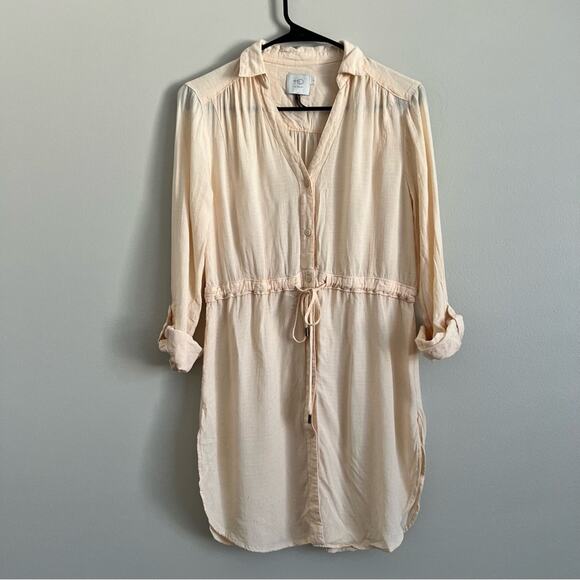 Anthropologie HD in Paris Cream Button Front Cinch Waist Rolled Sleeve Top XS - Picture 1 of 8